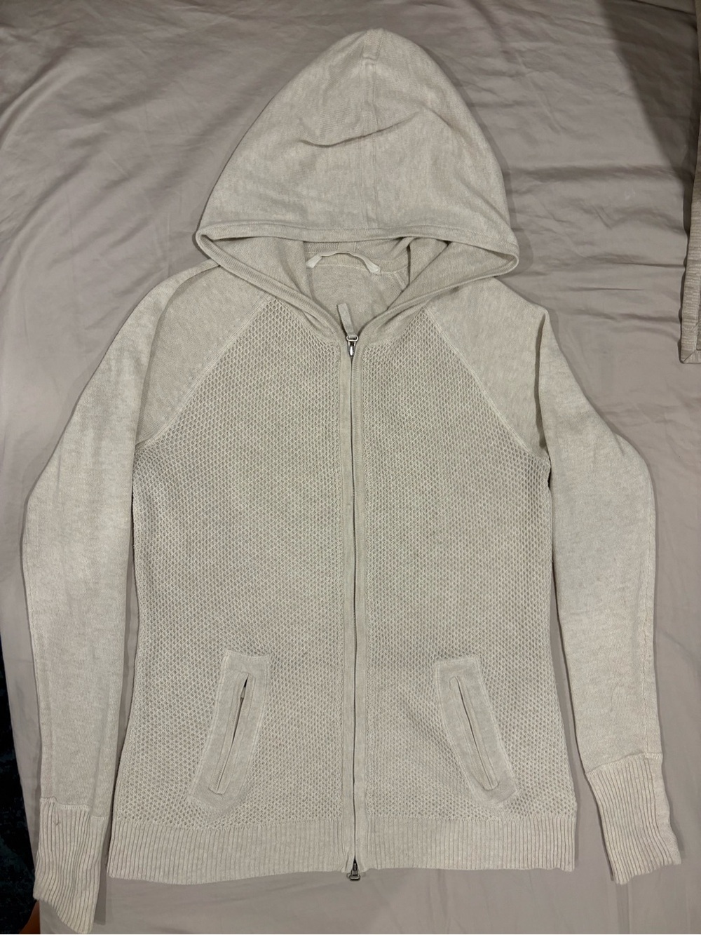 Athleta Light Beige Textured Zip Hoodie